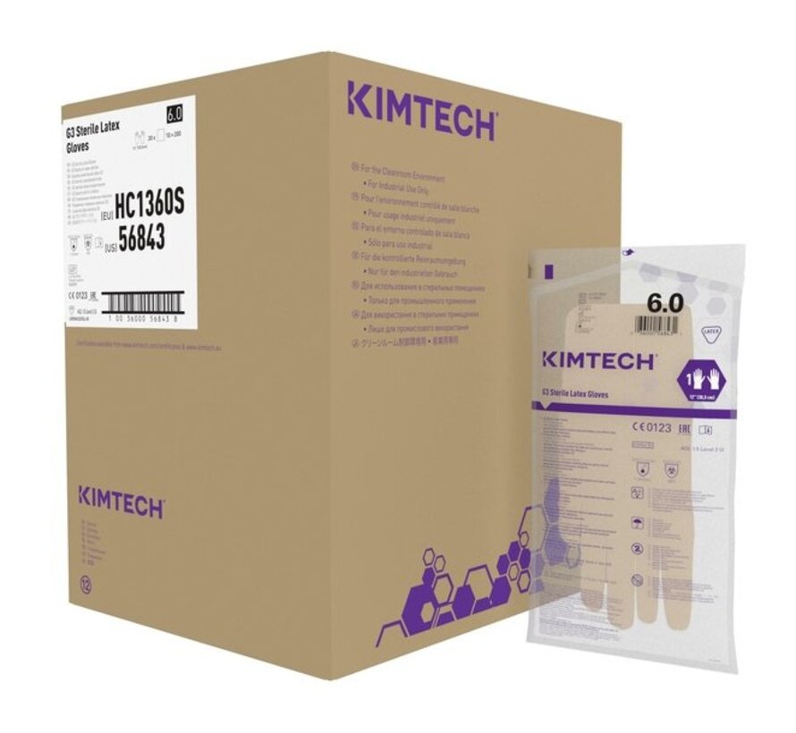 Sterile Kimtech (Kimberly-Clark) G3 latex cleanroom gloves 300mm 200 pairs