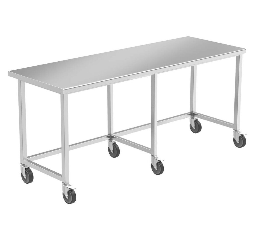 Stainless steel cleanroom work table with ø125 mm wheels - PREMIUM