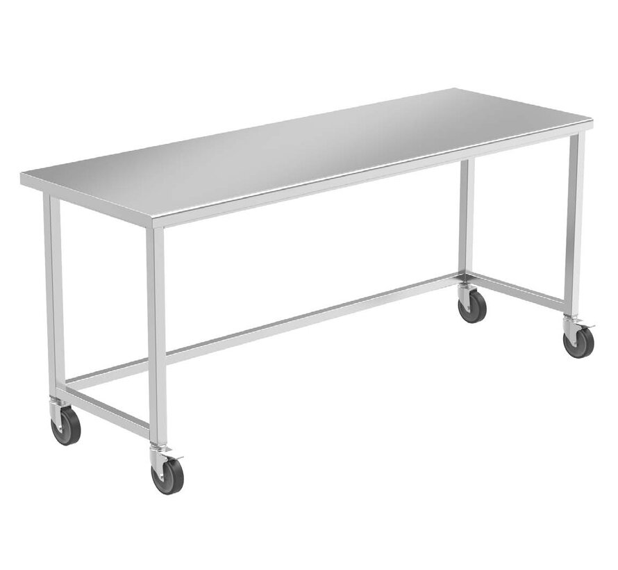 Stainless steel cleanroom work table with ø125 mm wheels - PREMIUM