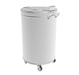 Round stainless steel cleanroom waste bin on wheels