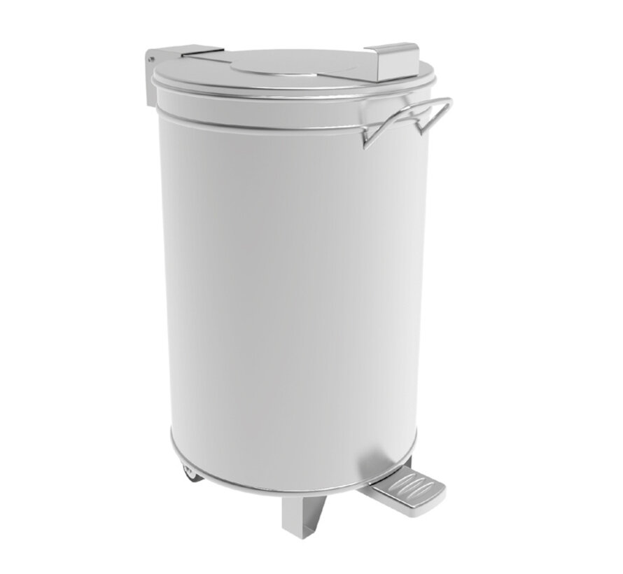 Round stainless steel cleanroom waste bin with foot pedal for lid