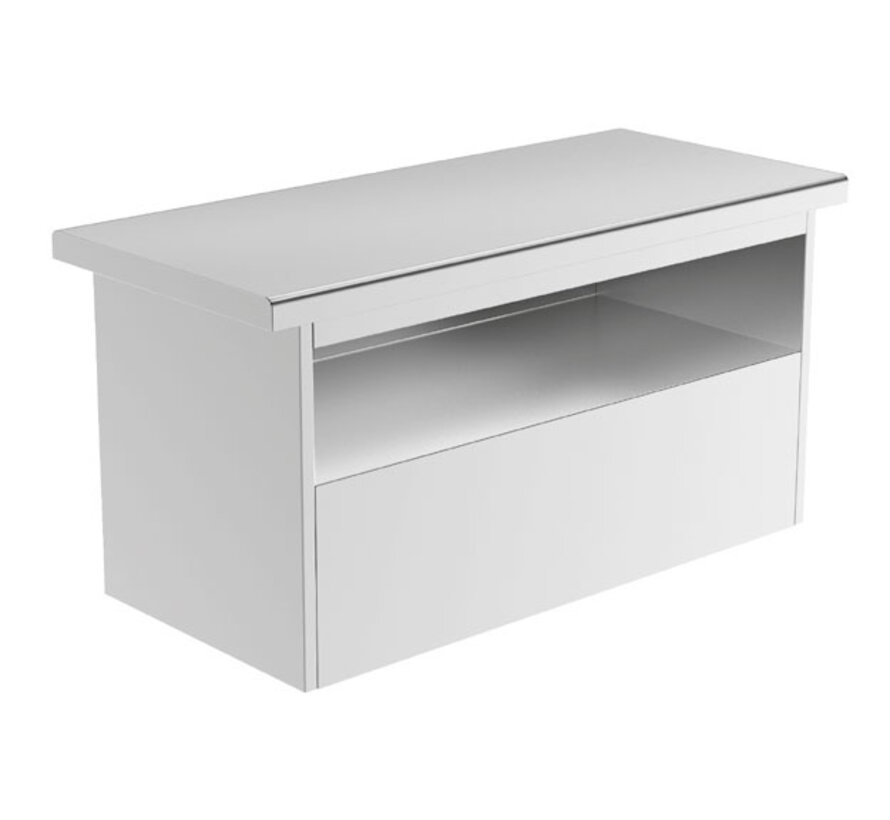 Stainless steel cleanroom gowning bench with shoe compartments on both sides PREMIUM