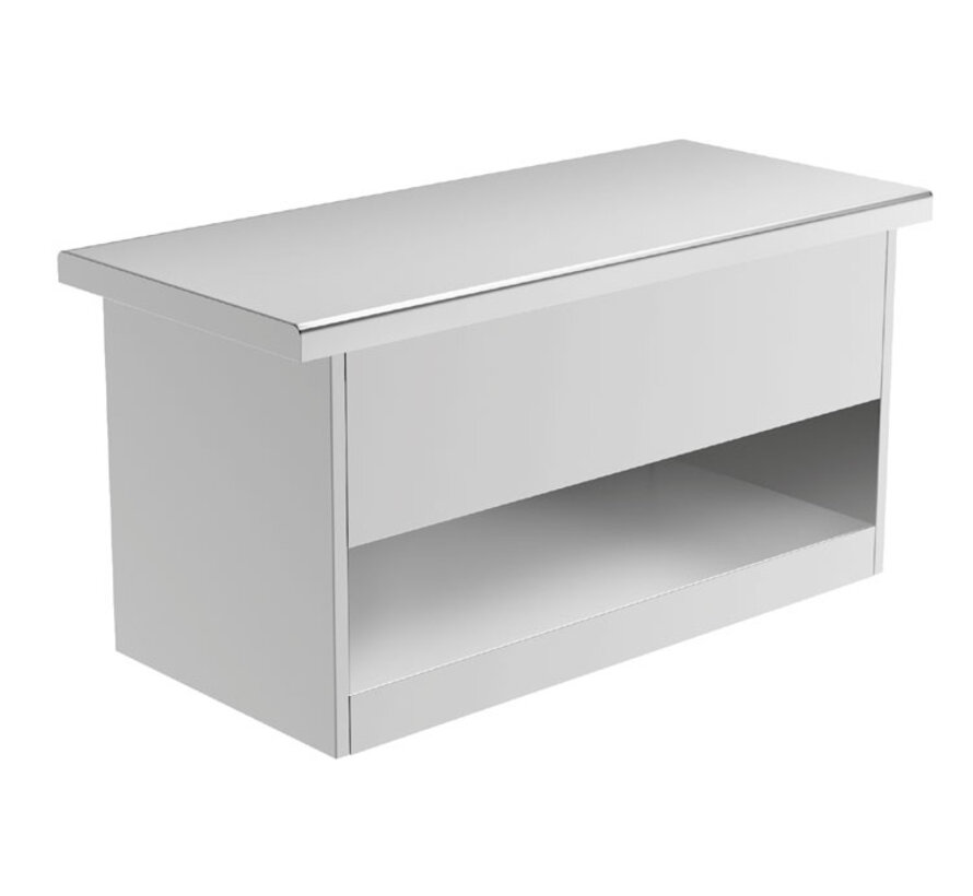 Stainless steel cleanroom gowning bench with shoe compartments on both sides PREMIUM