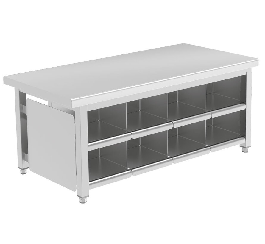 Stainless steel cleanroom gowning bench with 8 to 40 shoe compartments on both sides PREMIUM