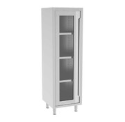 ProCleanroom Stainless steel tall cleanroom cabinet with hinged door(s) featuring glass