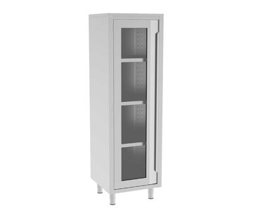 ProCleanroom Stainless steel tall cleanroom cabinet with hinged door(s) featuring glass