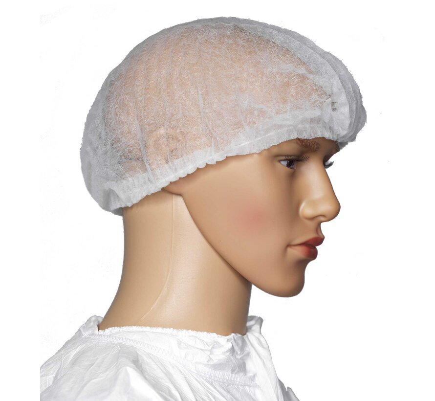 Medicom-Hopen hairnets Bouffant Caps white/blue 61 cm (100 pieces)