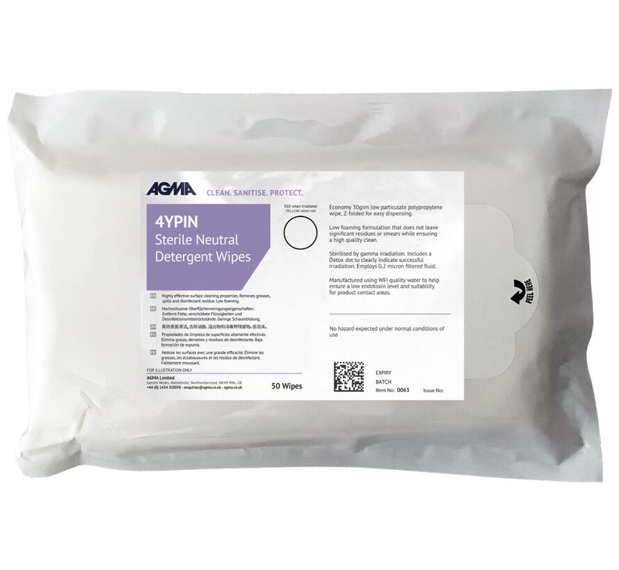 Sterile - AGMA Neutral Detergent - Impregnated 30 GSM wipes (10 x 50 pieces)