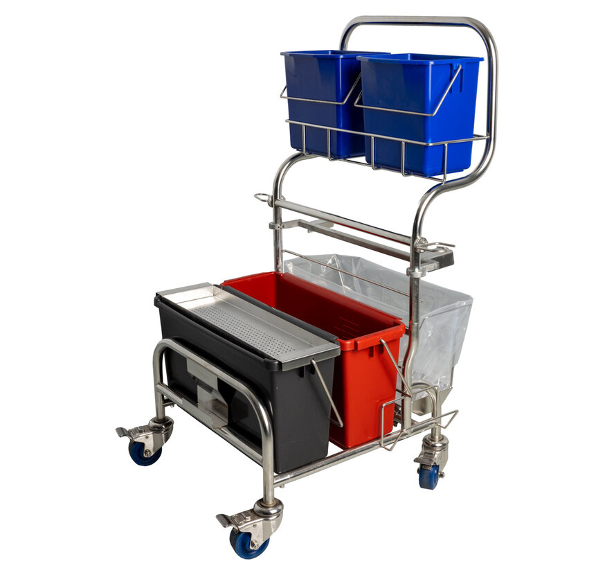 Hands-free mop saturation system two Polypropylene buckets