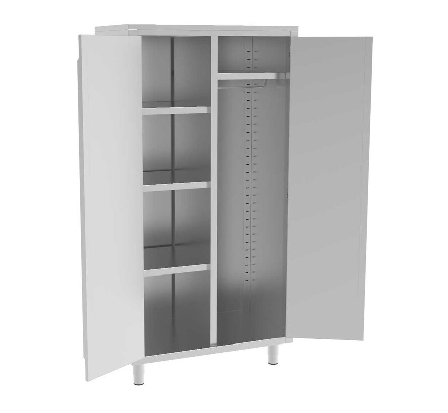 Stainless steel tall cupboard with shelves and hanging section PREMIUM