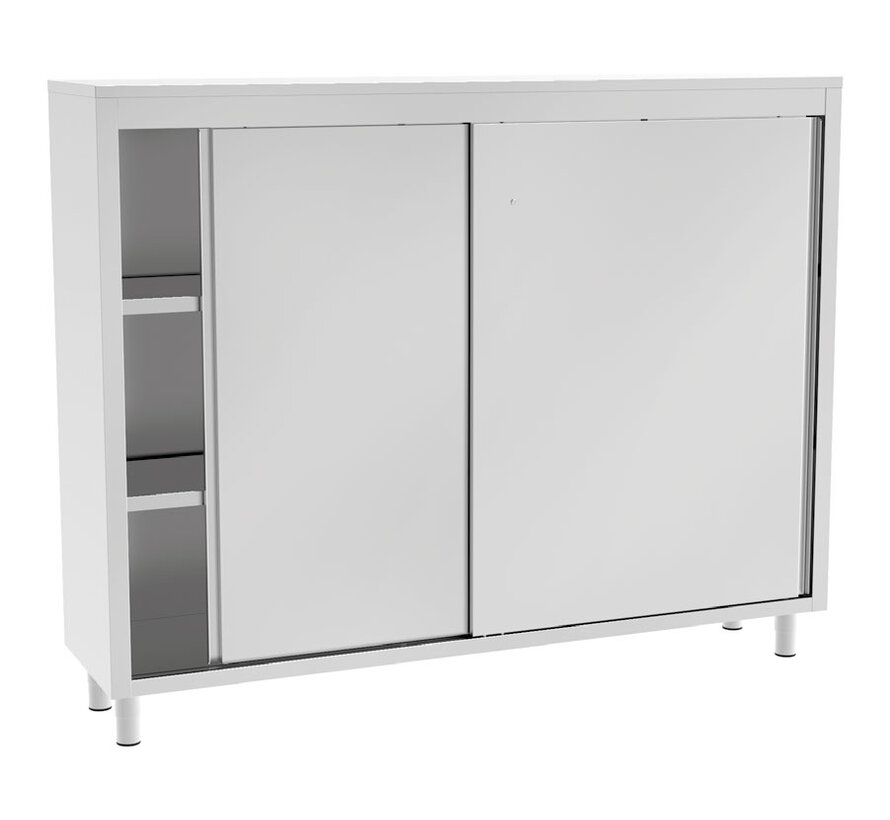 Stainless steel cabinet 140 cm high with sliding doors PREMIUM