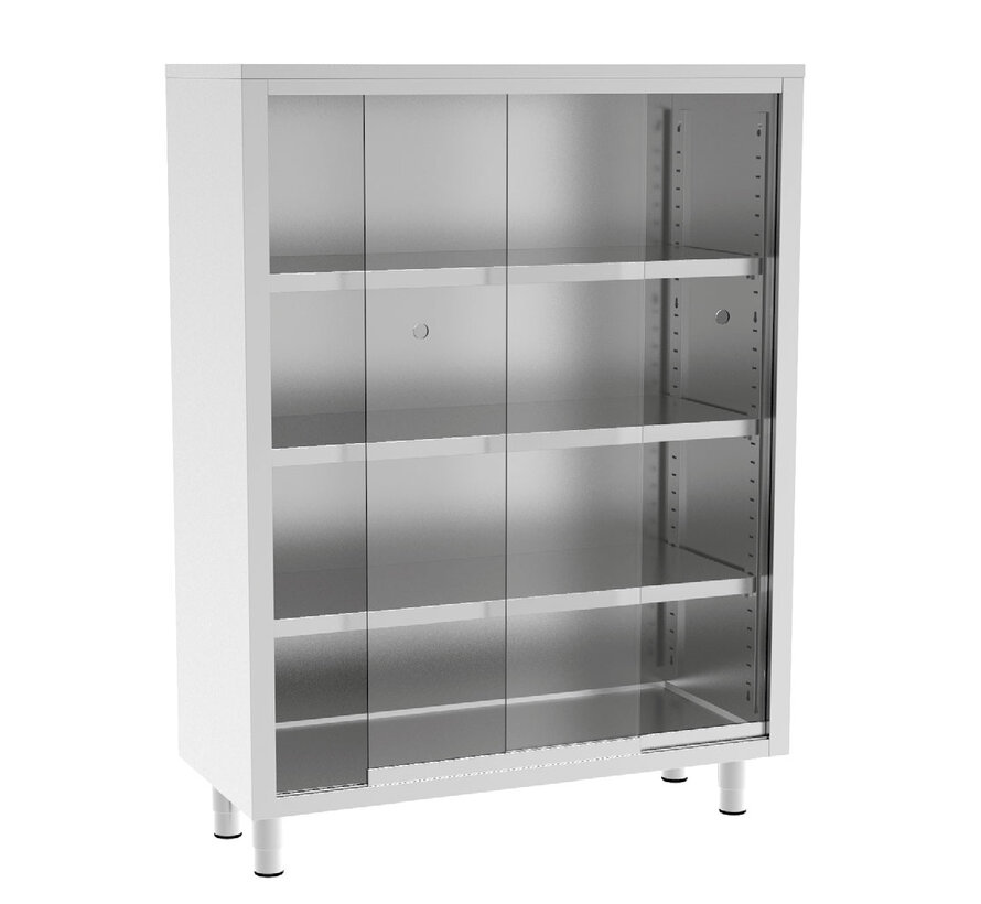 RVS kast met glazen schuifdeuren 140 cm hoog - PREMIUM