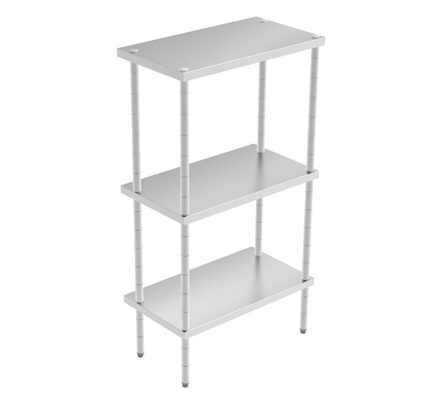 RVS modulair rek 160 cm -  3 dichte legborden  - PREMIUM