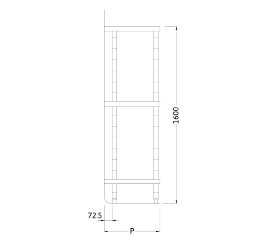 RVS modulair rek 160 cm -  3 dichte legborden  - PREMIUM