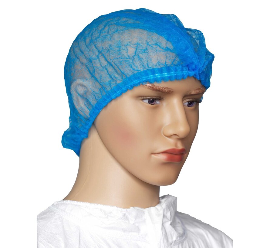 Medicom-Hopen hairnets Bouffant Caps white/blue 61 cm (100 pieces)