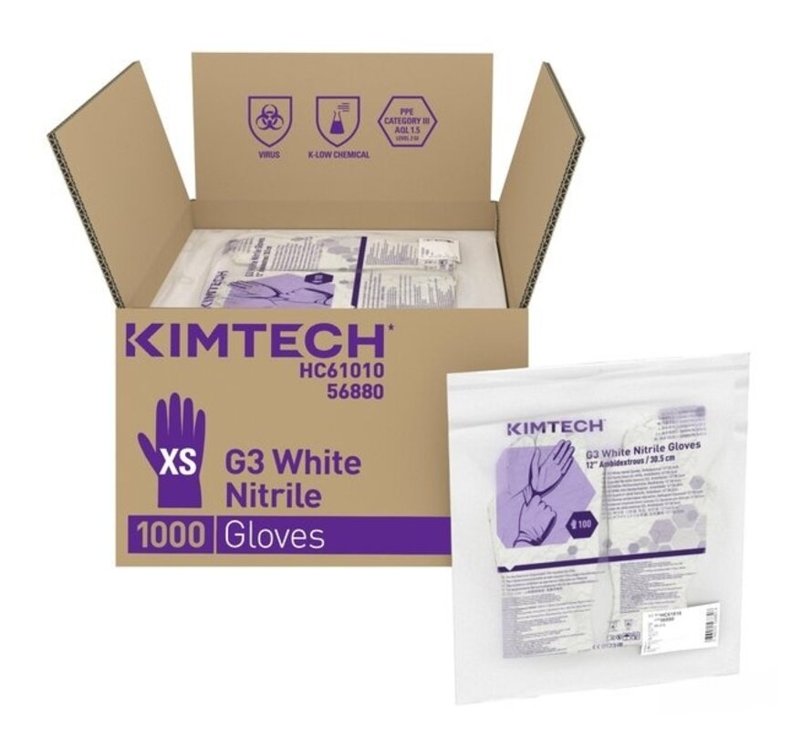 Kimtech (Kimberly-Clark) G3 cleanroom handschoenen 305mm Nitril  Wit - 100 stuks