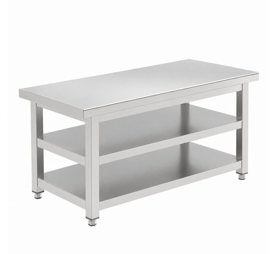 Stainless steel cleanroom gowning bench with two shelves PREMIUM
