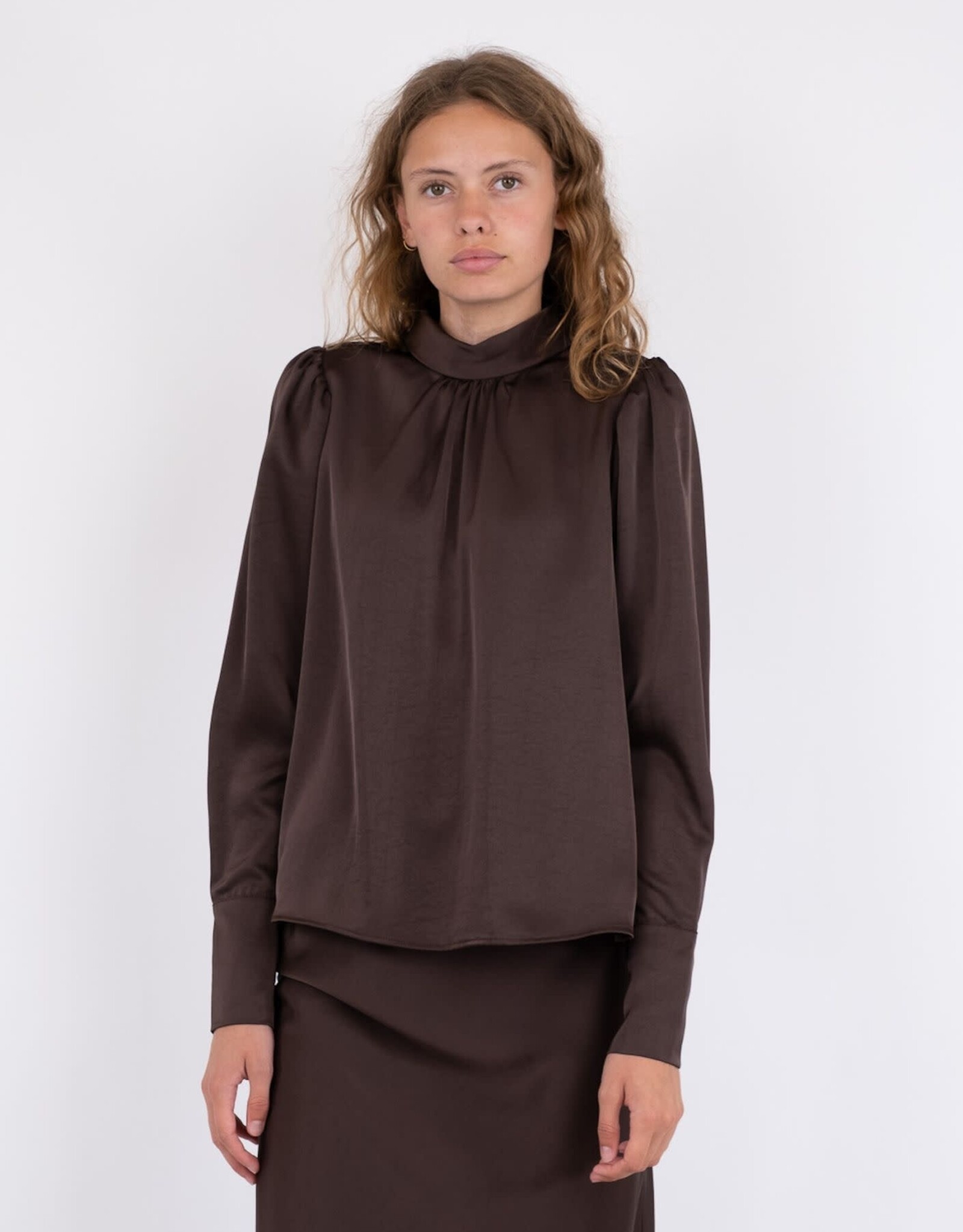 Blouse Heavy Sateen 'Toria' - Dark Brown - Neo Noir