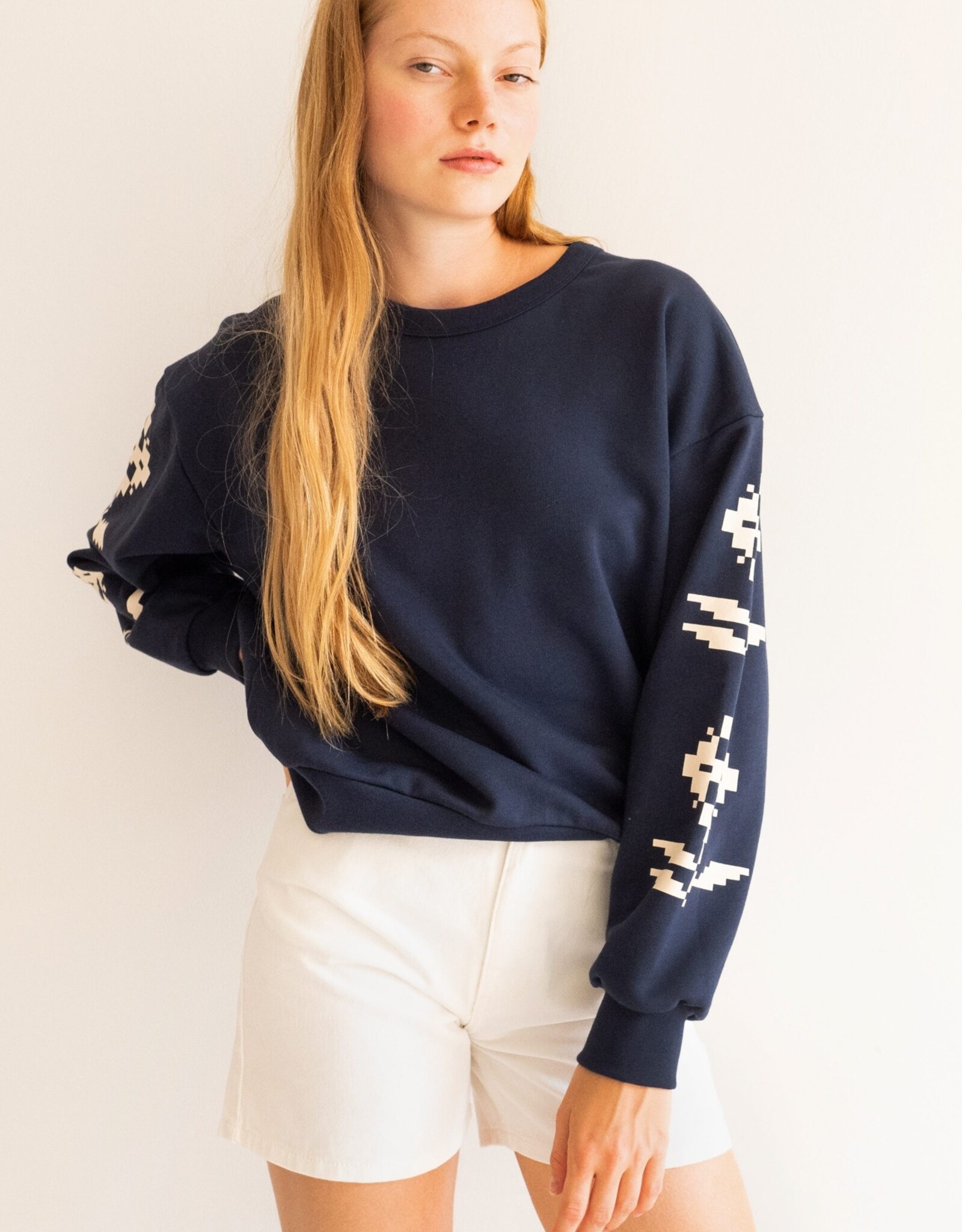 The Tiny Big Sister Sweater 'Geometric Flowers' - Navy - The Tiny Big Sister