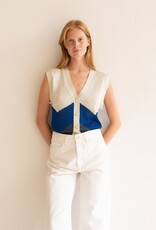 The Tiny Big Sister Cardigan 'Patric Color Blocked' - Off White/Ultramarine  - The Tiny Big Sister