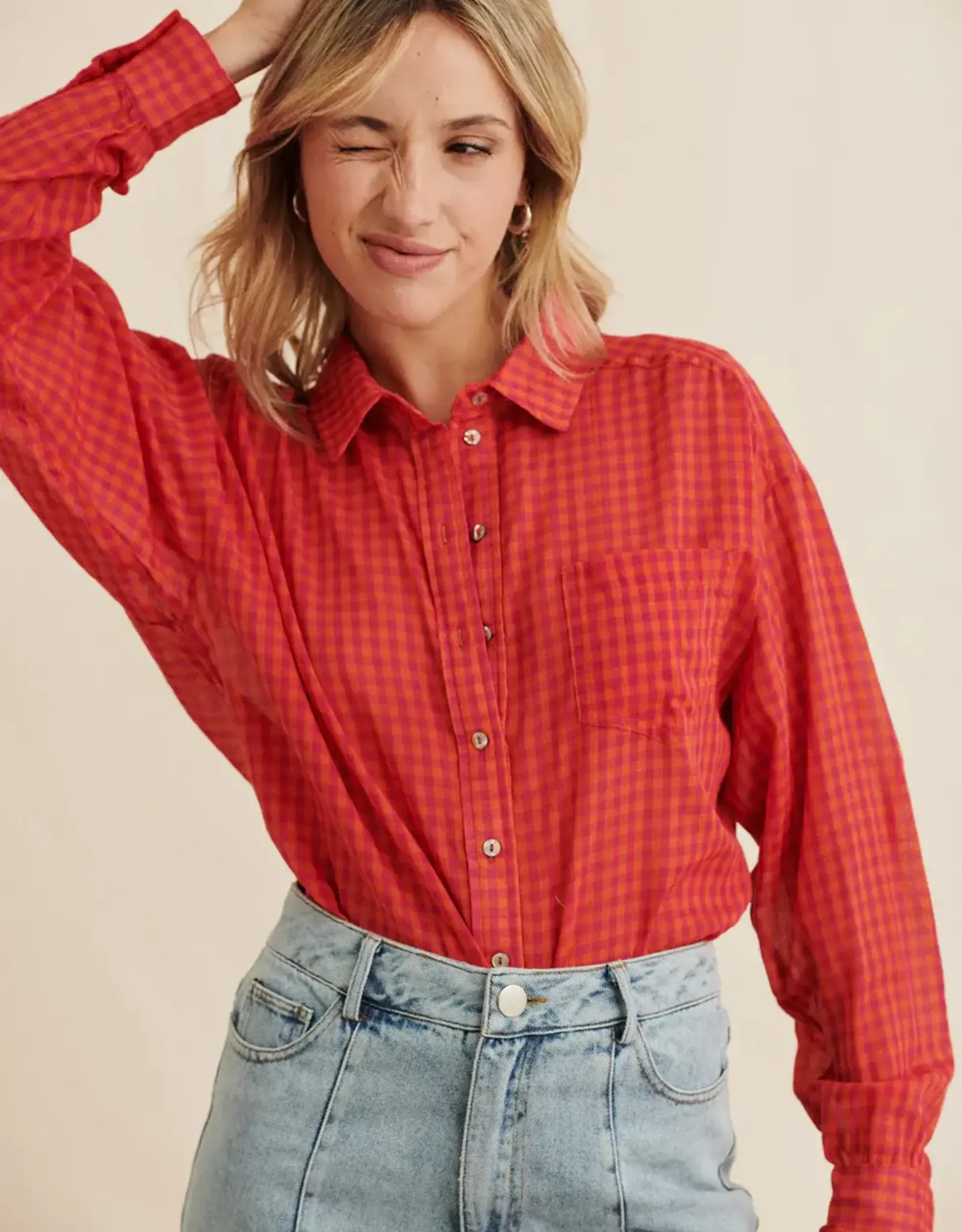 Laure+Max Blouse 'Camilla' - Vichy Magenta - Laure+Max