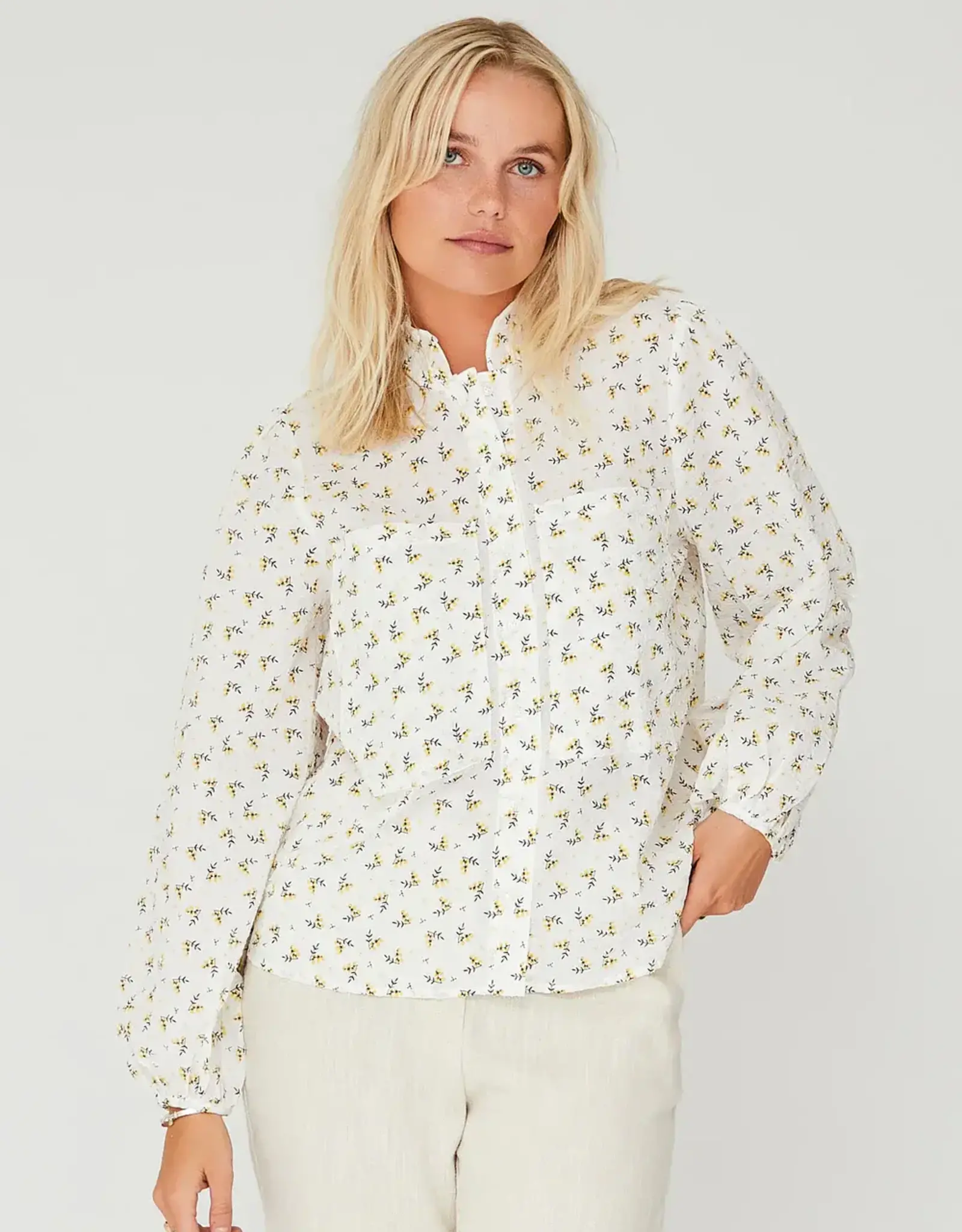 A view Blouse  'Tiffany' - White/Yellow - A View