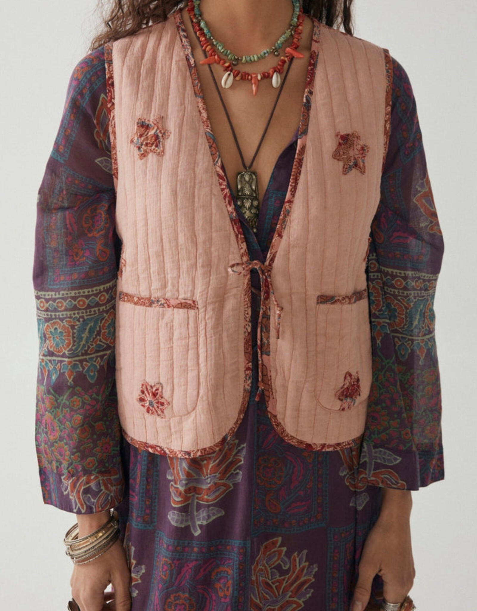 Maison Hotel Waistcoat 'Telma' - Pink Flamingo - Maison Hotel