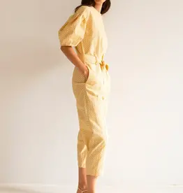 The Tiny Big Sister Jumpsuit 'Jacquard' - Off White/Pale Ochre - The Tiny Big Sister