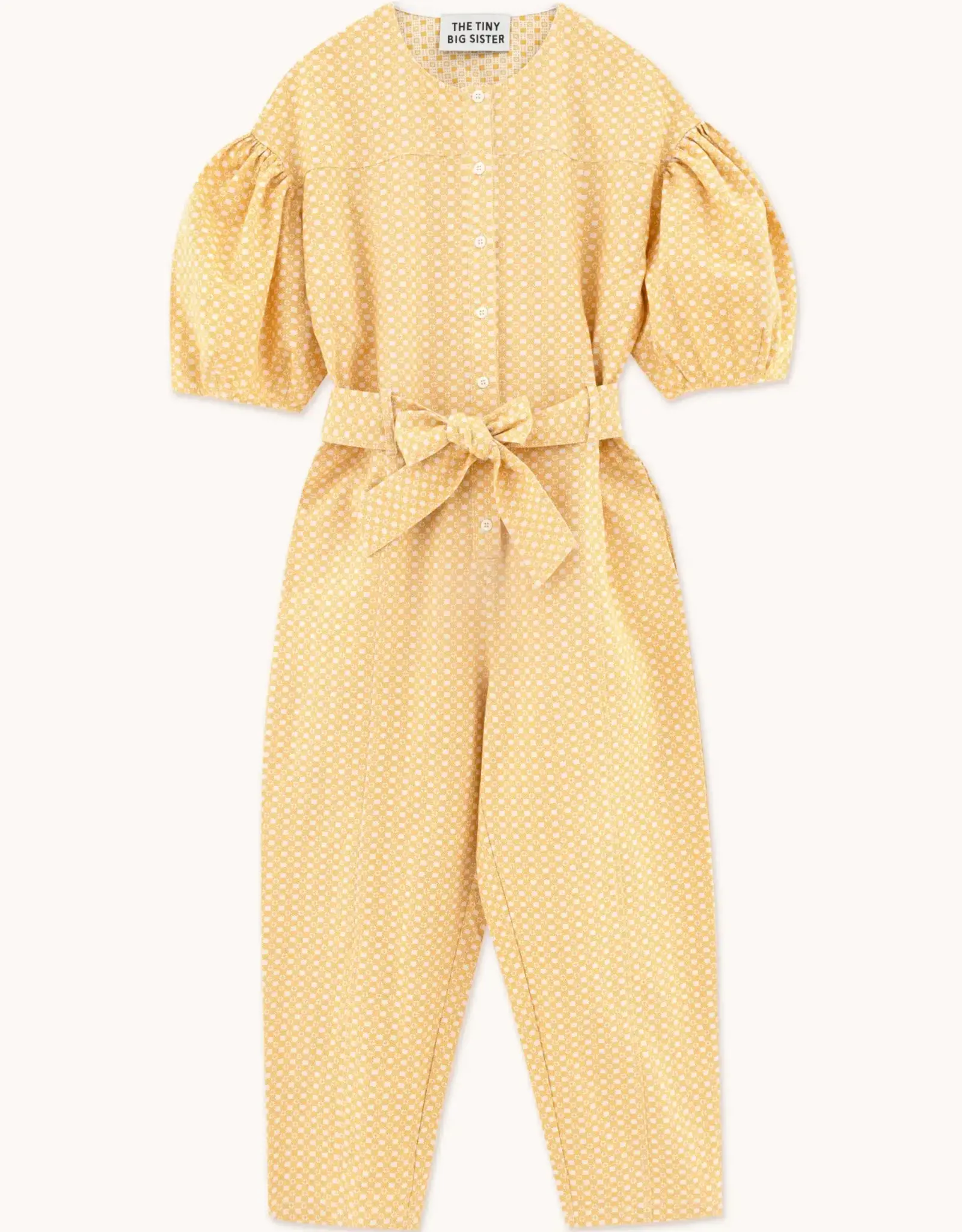 The Tiny Big Sister Jumpsuit 'Jacquard' - Off White/Pale Ochre - The Tiny Big Sister