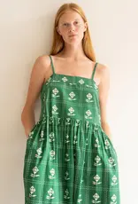 The Tiny Big Sister Jurk 'Pixelated  Flowers Straps' - Pine Green - The Tiny Big Sister