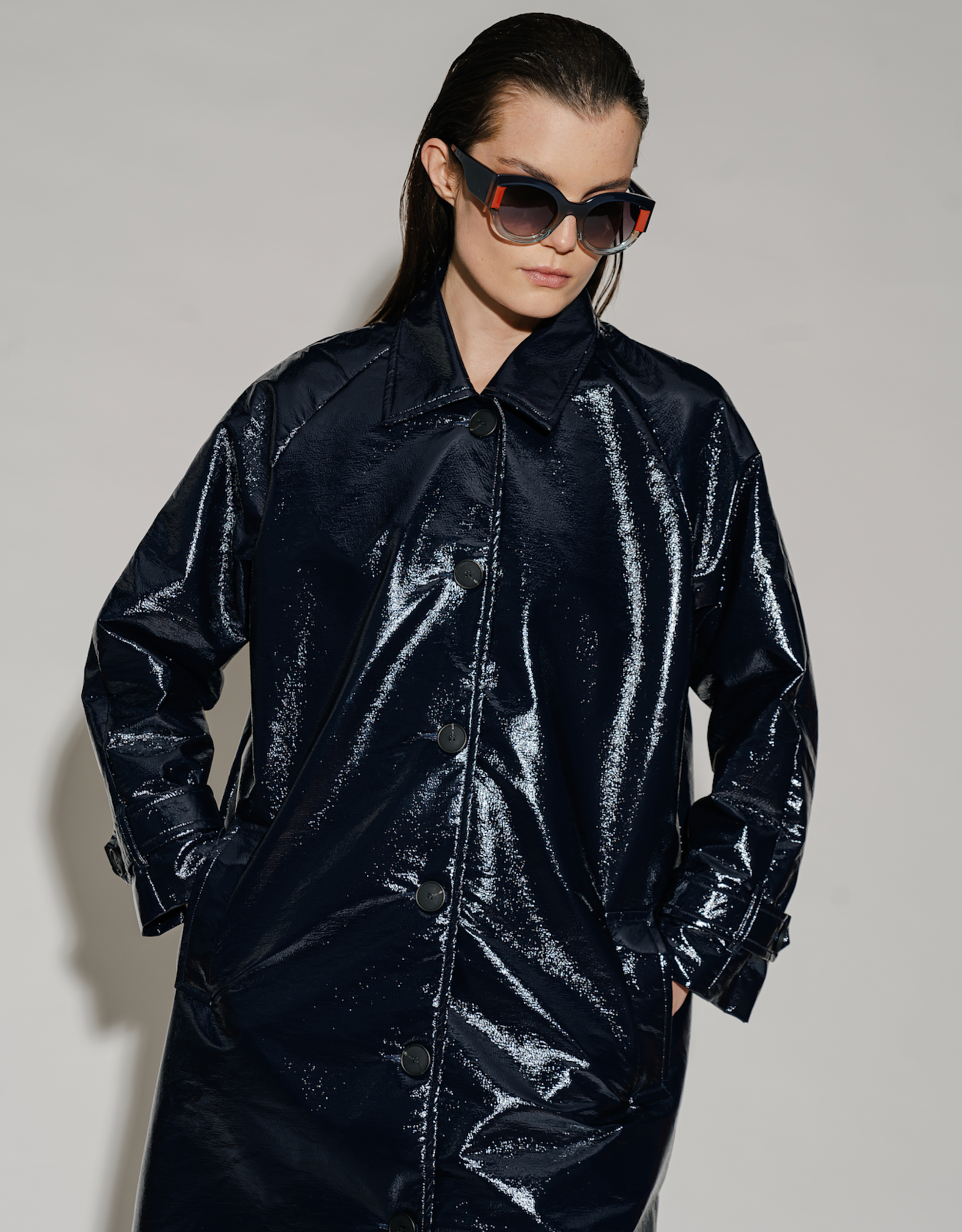 Mon Frac Regenjas Midi Craquelé 'Nuage' - Navy - Mon Frac