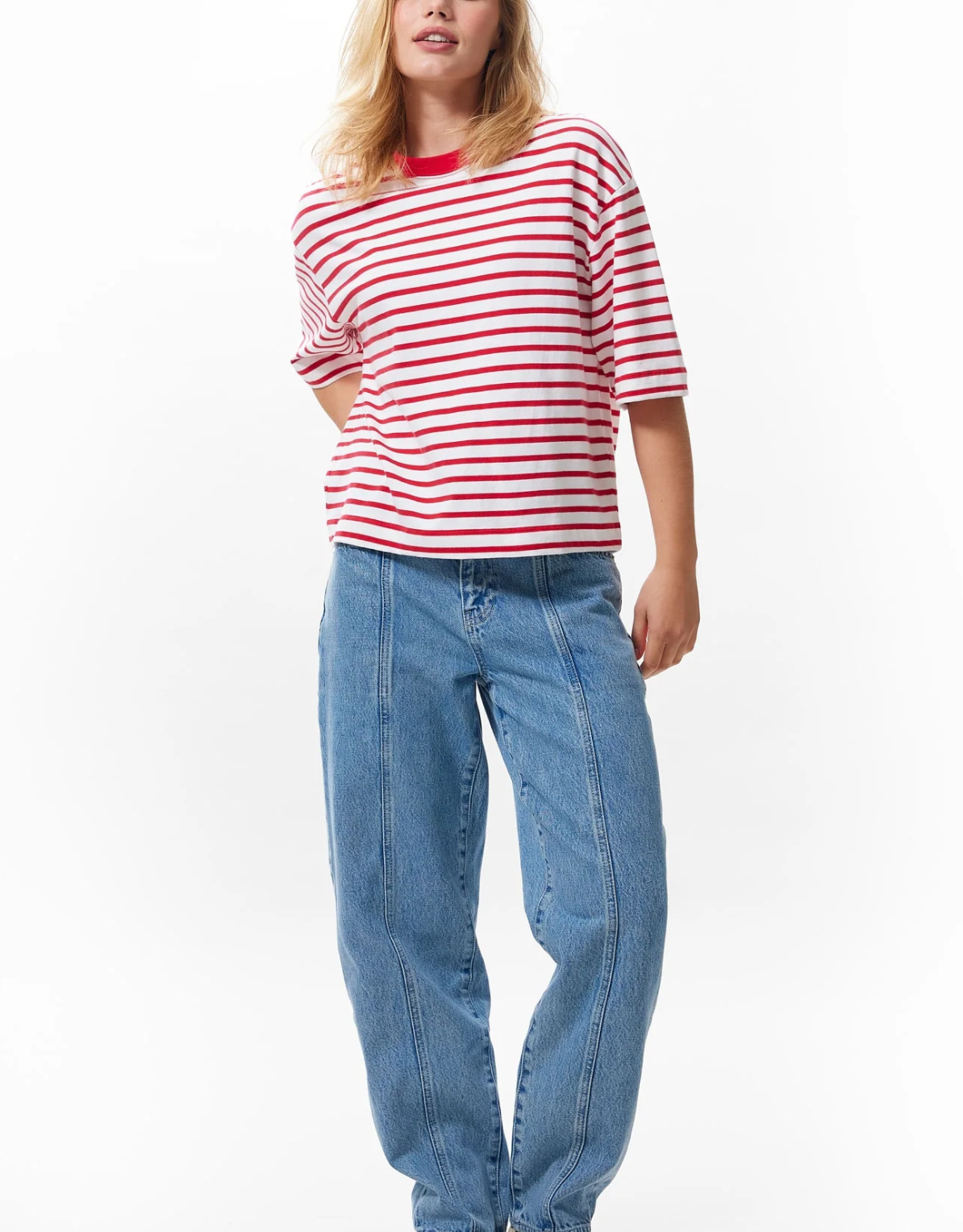 Catwalk Junkie T-Shirt Loose Fit 'Striped' - Toreador  - Catwalk Junkie