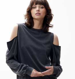 Catwalk Junkie T-Shirt Lange Mouw 'Open Shoulder' - Faded Dark Grey - Catwalk Junkie