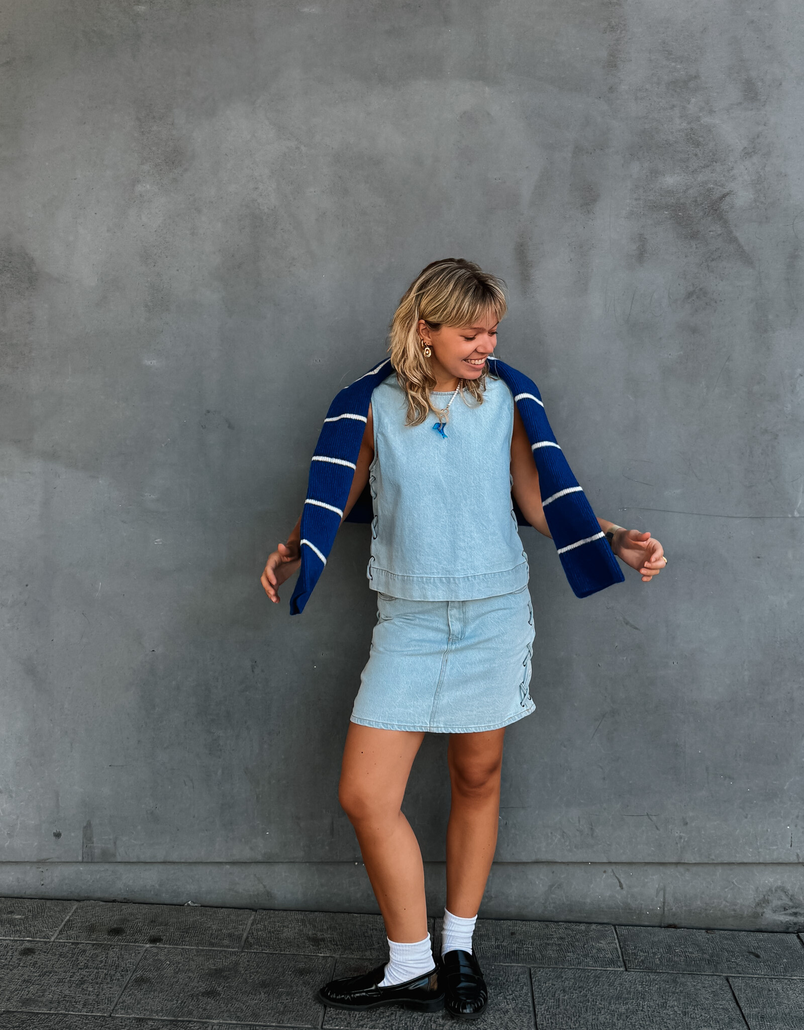 American Vintage Pull  'Vitow' - Bleu Royal Rayures Blanches - Vito18J - American Vintage