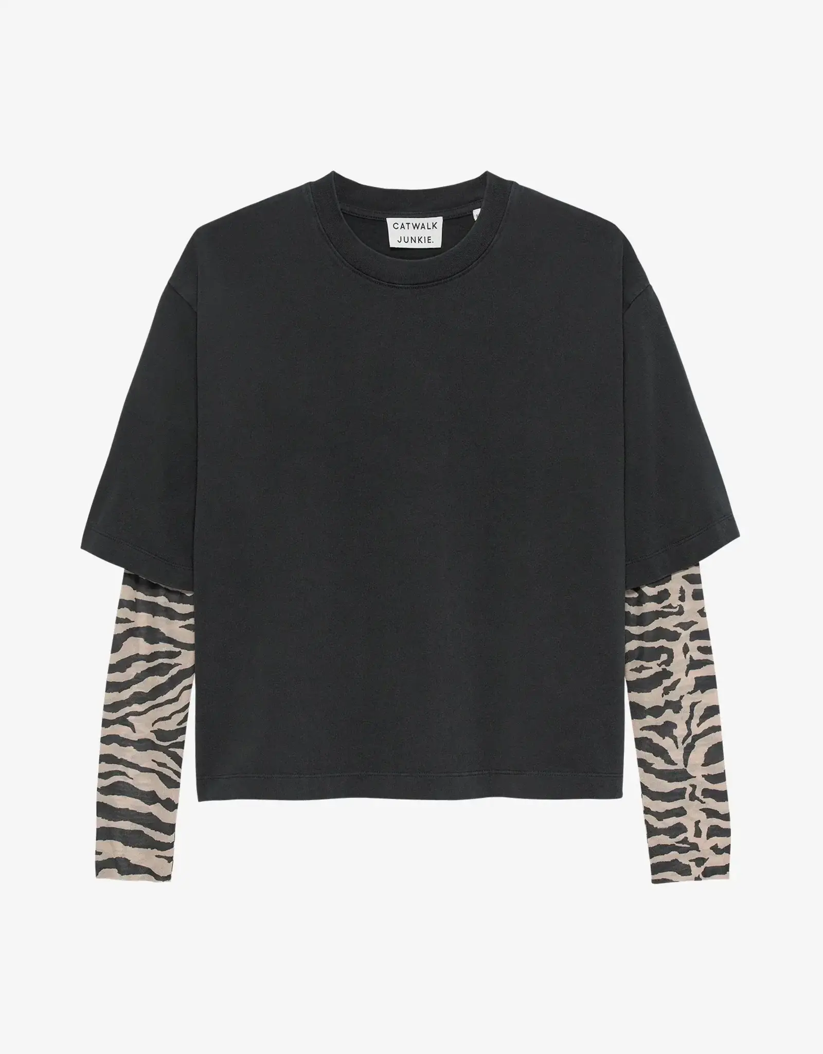 Catwalk Junkie T-Shirt Zebra Sleeves 'Loose Fit' - Faded Dark Grey - Catwalk Junkie