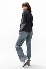 Catwalk Junkie T-Shirt Zebra Sleeves 'Loose Fit' - Faded Dark Grey - Catwalk Junkie