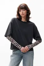 Catwalk Junkie T-Shirt Zebra Sleeves 'Loose Fit' - Faded Dark Grey - Catwalk Junkie