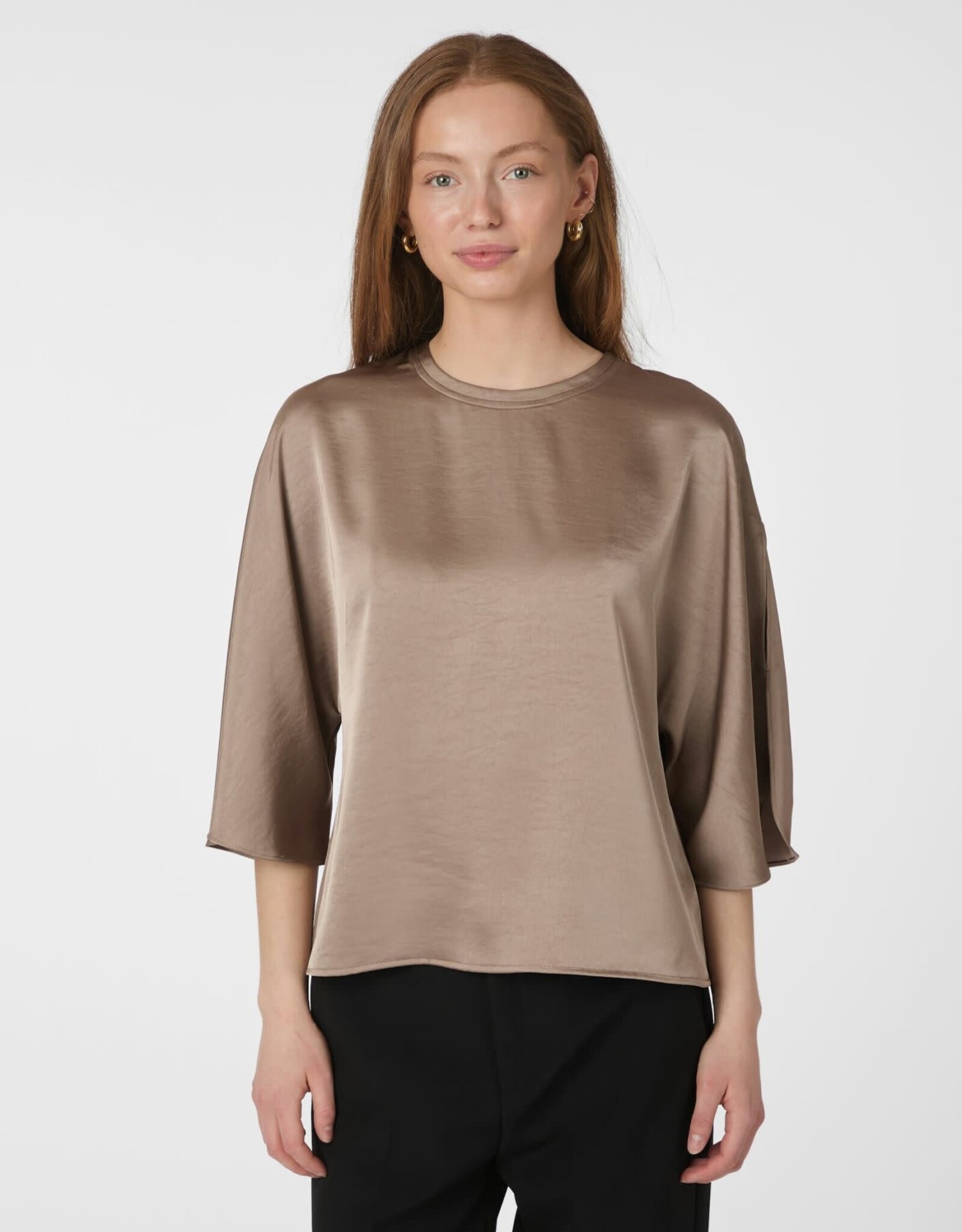 Blouse Heavy Sateen 'Liora' - Dark Taupe - Neo Noir