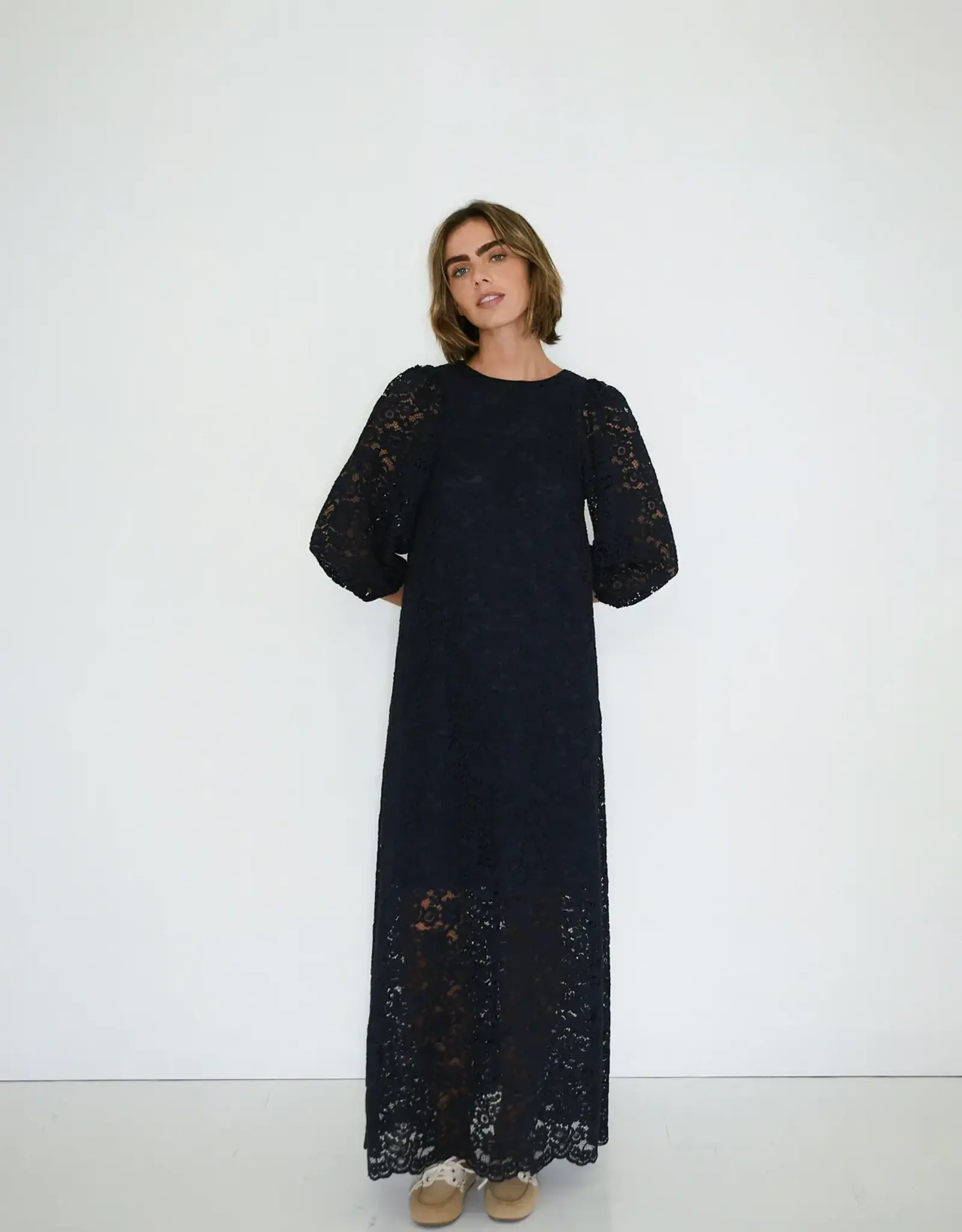 The Tiny Big Sister Jurk Lace 'Puff Sleeve' - Navy - The Tiny Big Sister