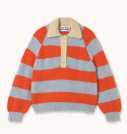 The Tiny Big Sister Knitted Polo 'Frank' -  Washed Blue / Summer Red - The Tiny Big Sister