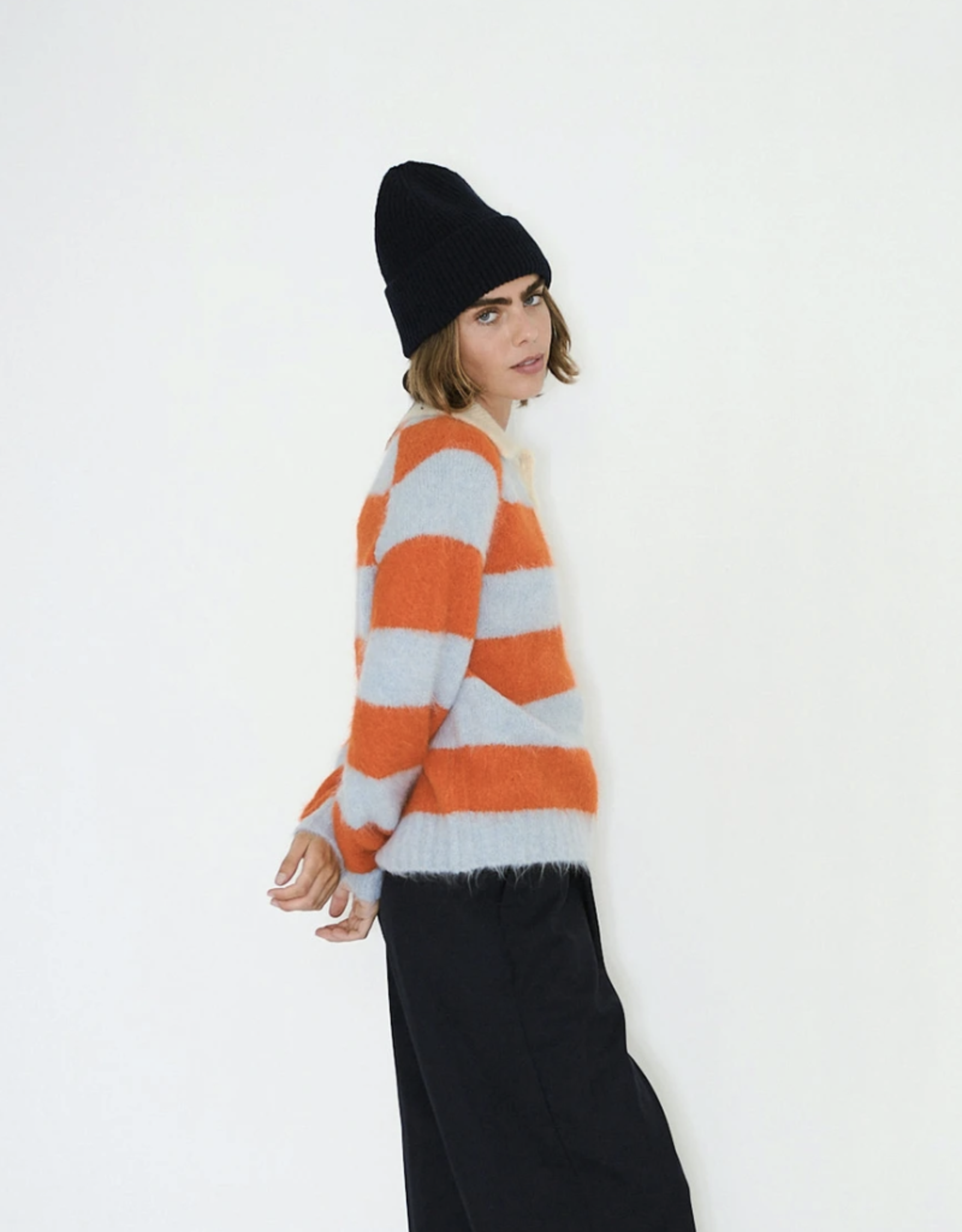 The Tiny Big Sister Knitted Polo 'Frank' -  Washed Blue / Summer Red - The Tiny Big Sister