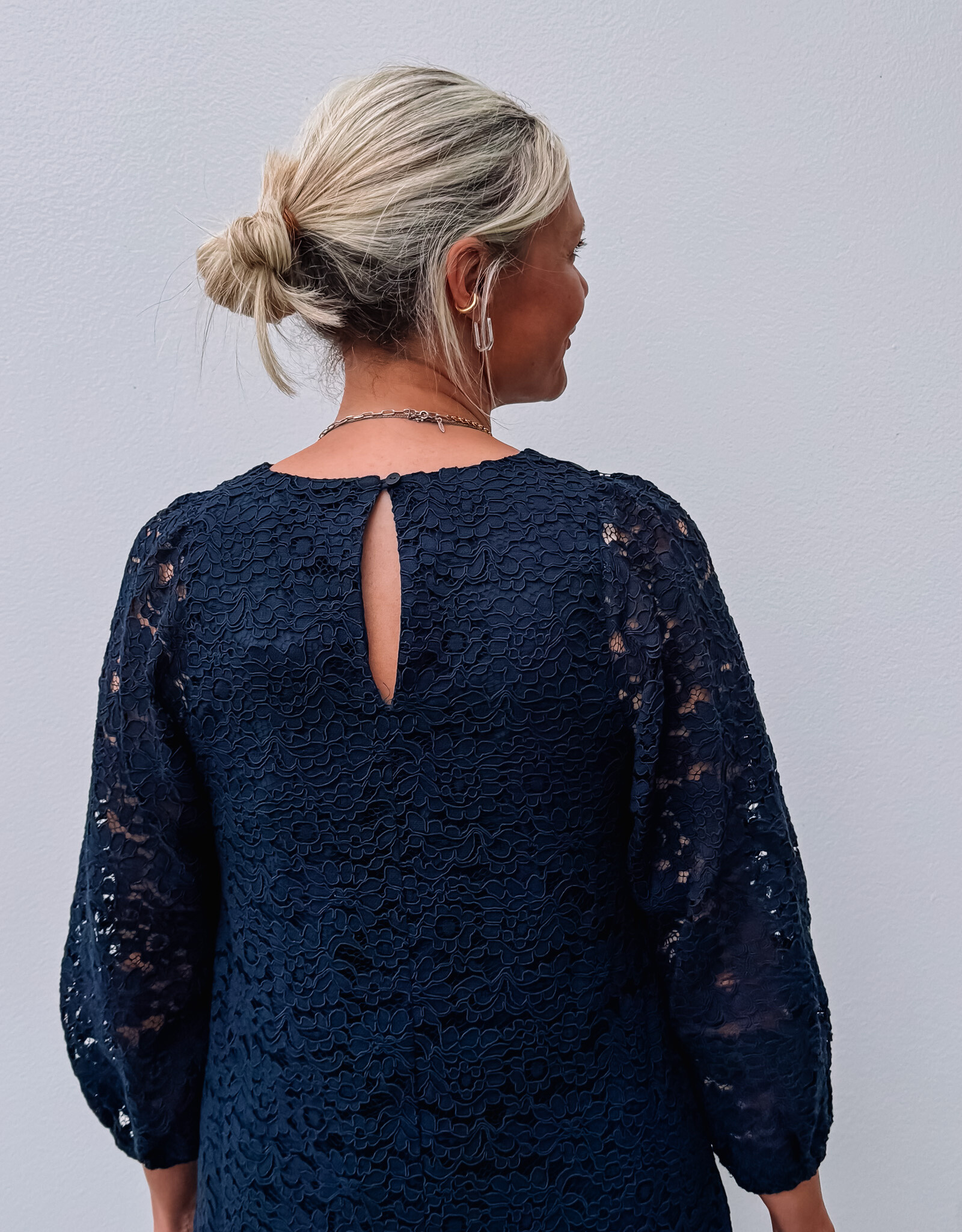 The Tiny Big Sister Jurk Lace 'Puff Sleeve' - Navy - The Tiny Big Sister
