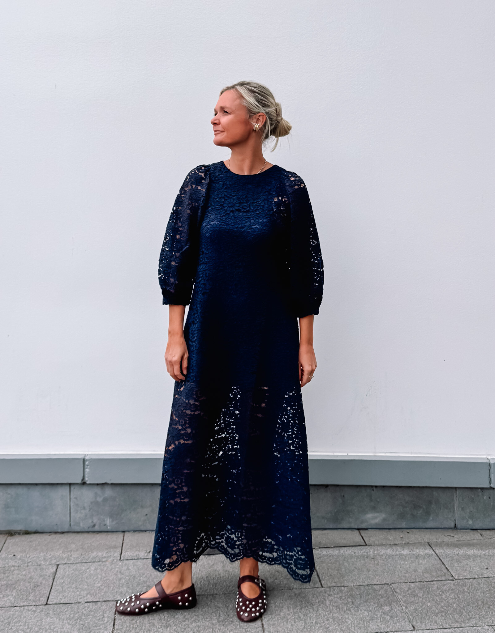 The Tiny Big Sister Jurk Lace 'Puff Sleeve' - Navy - The Tiny Big Sister