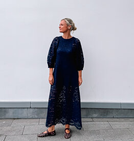The Tiny Big Sister Jurk Lace 'Puff Sleeve' - Navy - The Tiny Big Sister