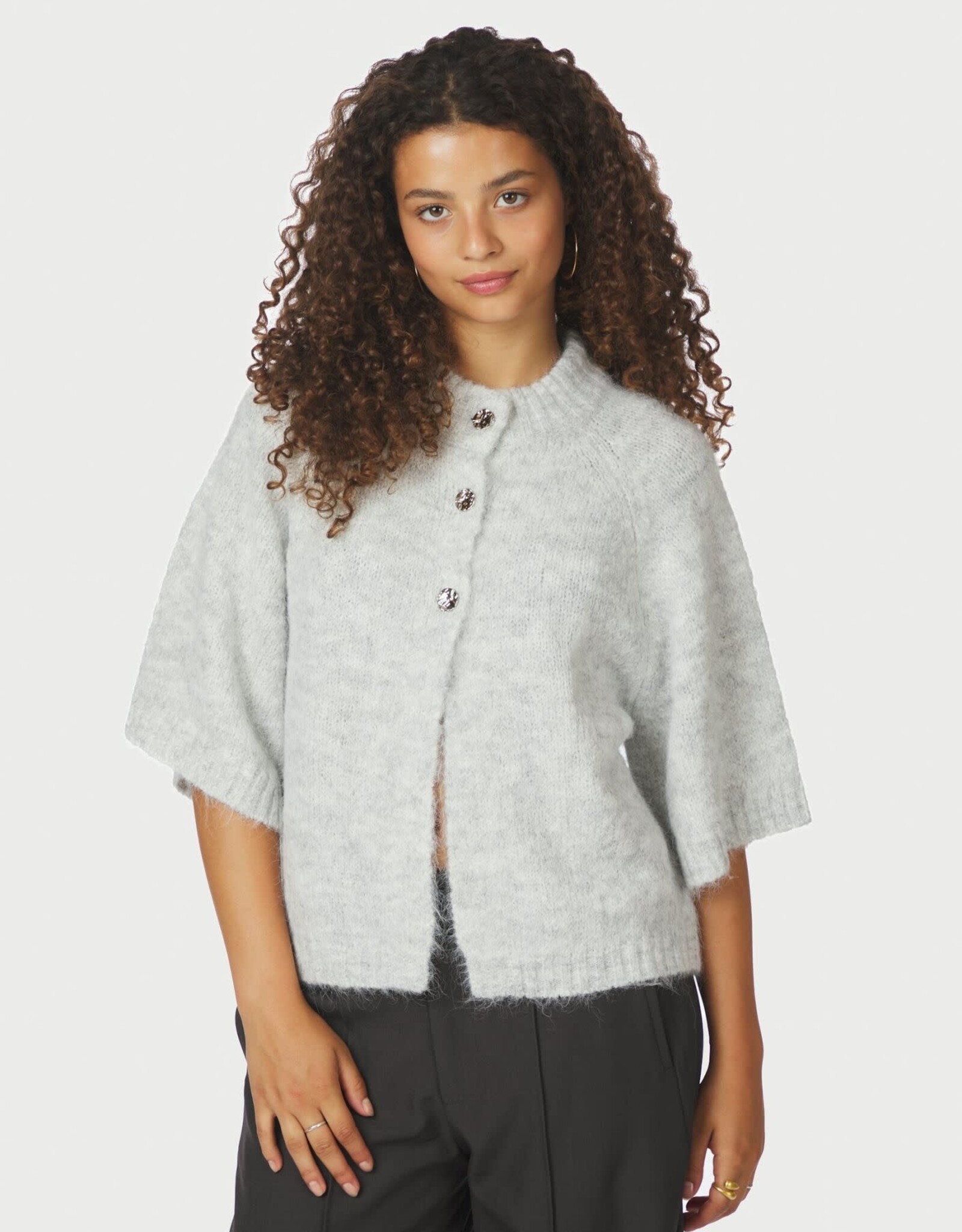 Cardigan Korte Mouw 'Benuta' - Light Grey Melange - Neo Noir