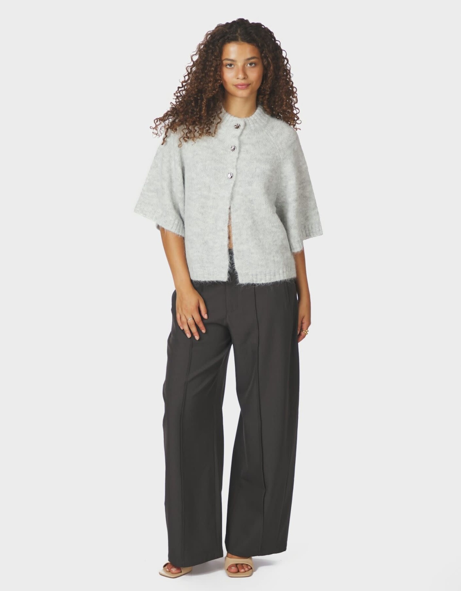 Cardigan Korte Mouw 'Benuta' - Light Grey Melange - Neo Noir