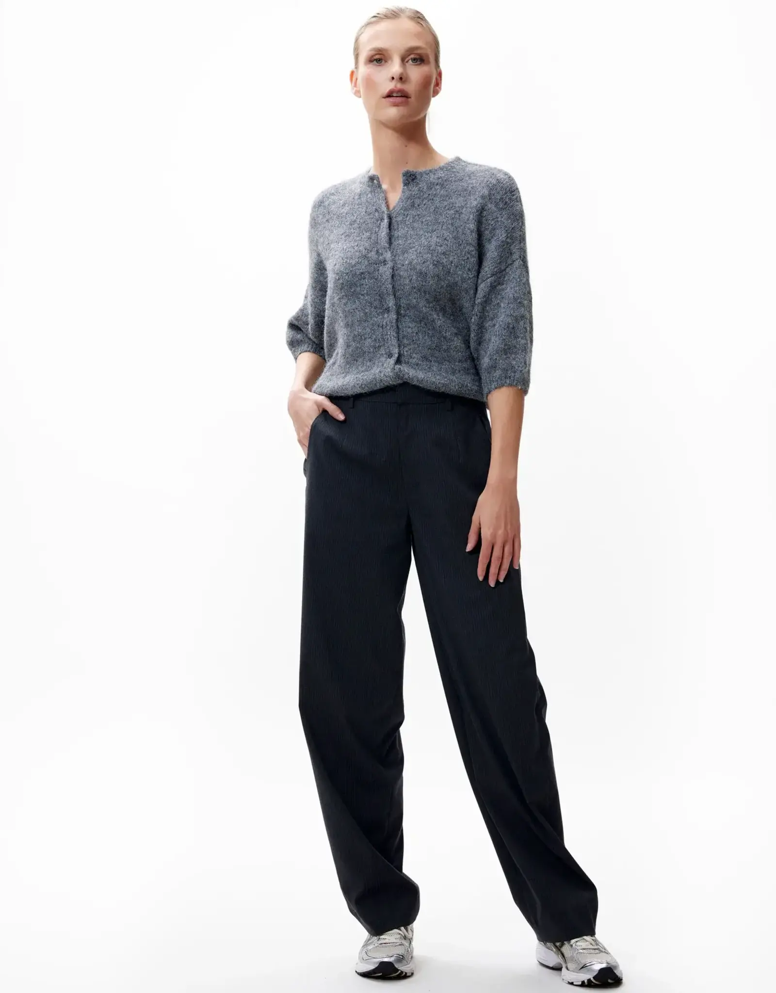 Catwalk Junkie Broek Pin Stripe 'Tapered' - Dark Grey Melange - Catwalk Junkie