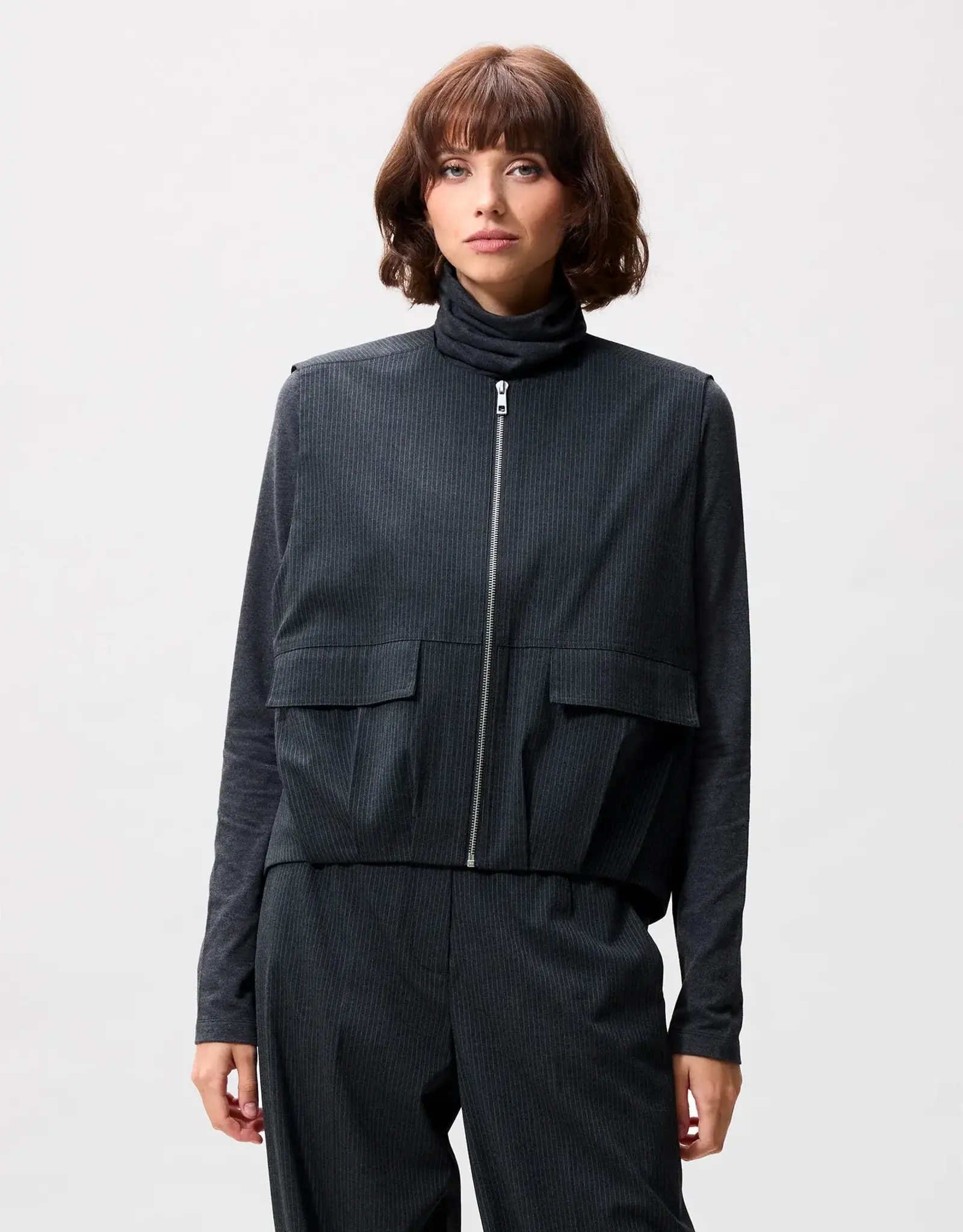 Catwalk Junkie Bodywarmer 'Pinstripe' - Dark Grey Melange - Catwalk Junkie