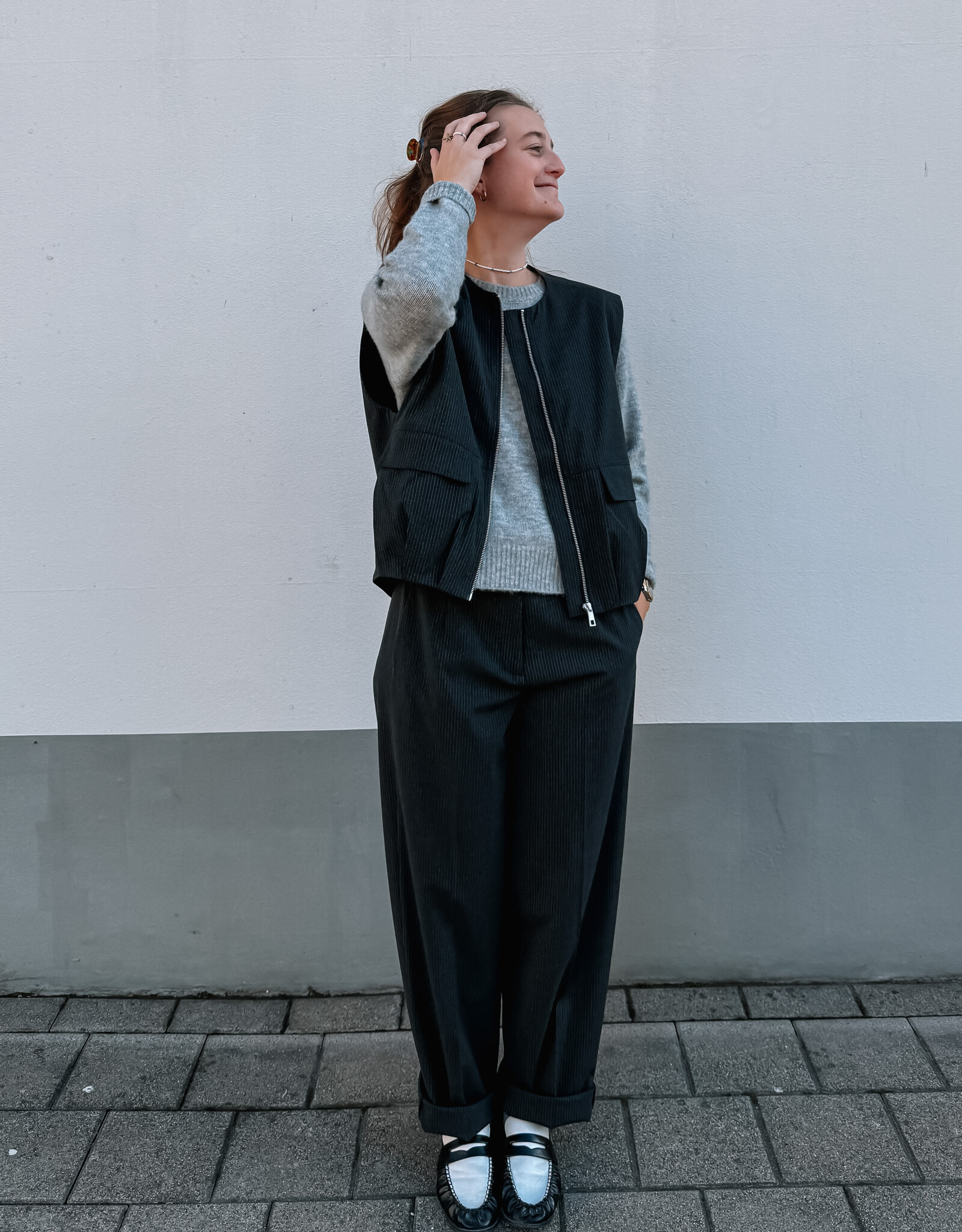 Catwalk Junkie Broek Pin Stripe 'Tapered' - Dark Grey Melange - Catwalk Junkie