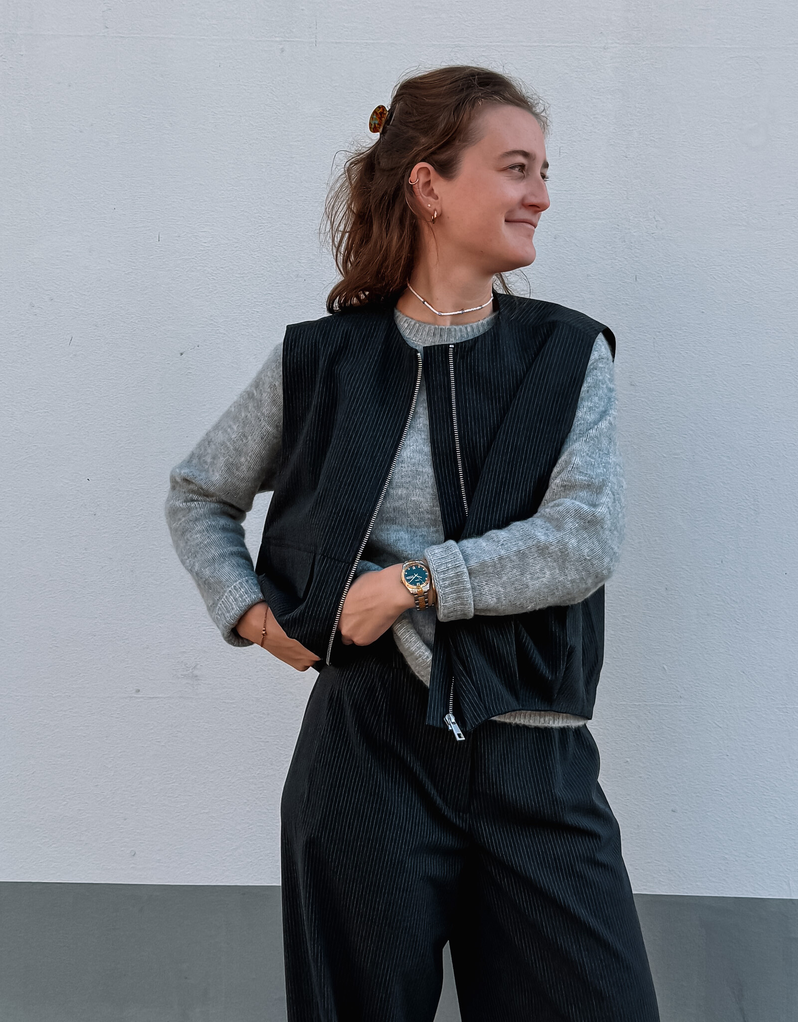 Catwalk Junkie Bodywarmer 'Pinstripe' - Dark Grey Melange - Catwalk Junkie